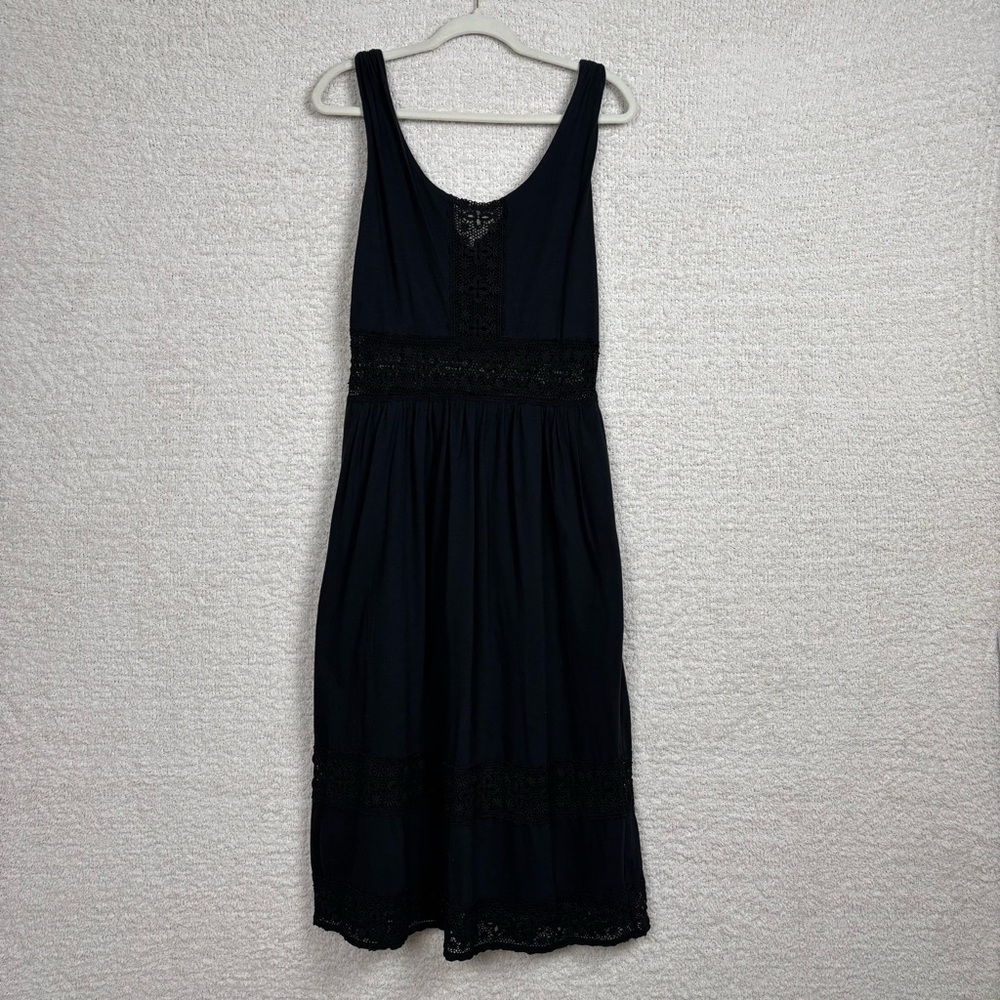 Sea New York Dress‎ Womens 8 Black Crochet Sleeveless Tiered Midi Cotton Pockets